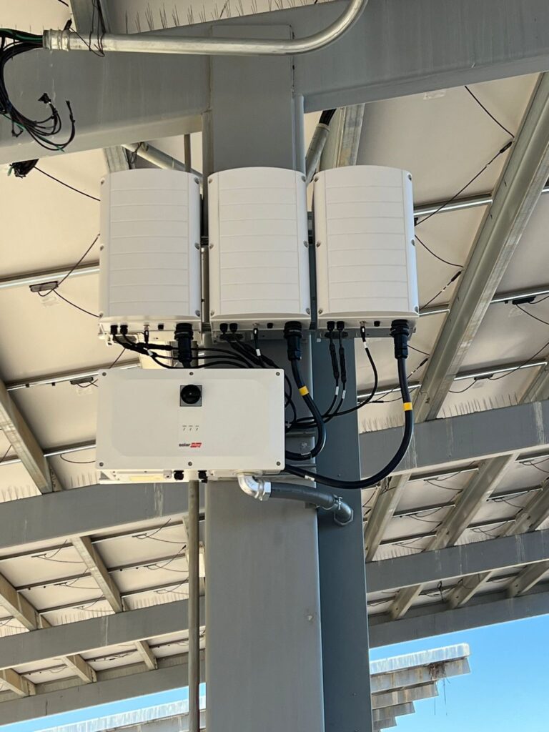 Detailed shot of the electrical wiring for the new solar optimizers or inverter system.